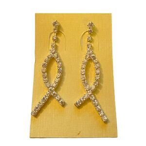 Diamond Bling Ribbon Drop Earrings NEW